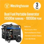 Westinghouse WGen14500DFc - 14,500 Watt Electric Start Dual Fuel Portable Generator - Image 2